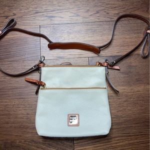 Dooney & Bourke Ivory Pebbled Grain Leather Letter Carrier Crossbody Purse